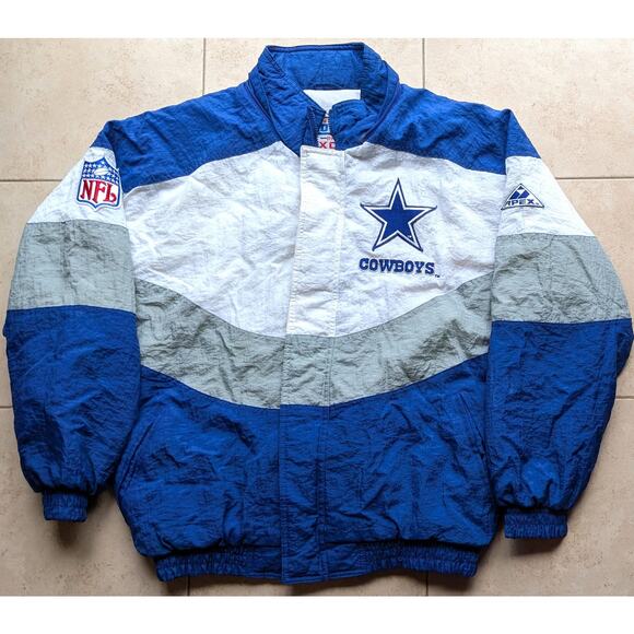 Dallas Cowboys 1993 APEX puffer Wave jacket zip M blue silver NFL Pro Line vtg - Picture 2 of 10